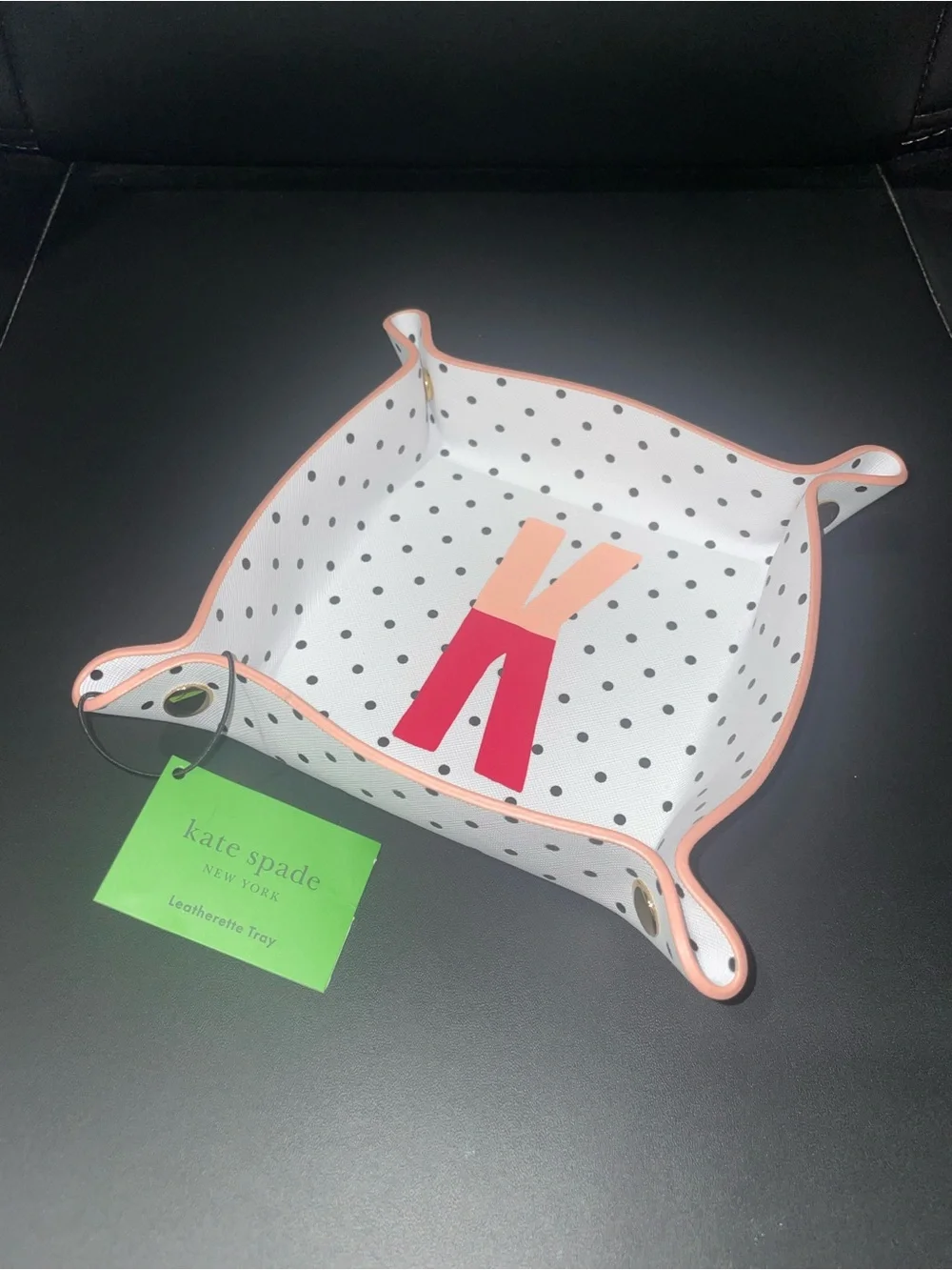 Kate Spade initial letter K Polka Dot Leatherette Tray